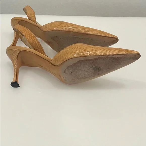 Manolo Blahnik tan snakeskin slingback Heels - Picture 3 of 4